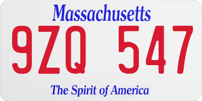 MA license plate 9ZQ547