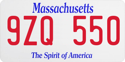 MA license plate 9ZQ550