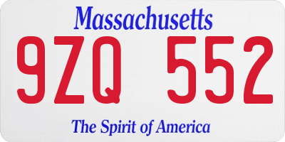 MA license plate 9ZQ552