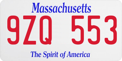 MA license plate 9ZQ553
