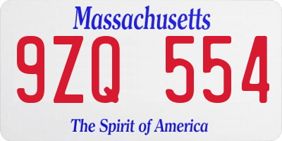 MA license plate 9ZQ554