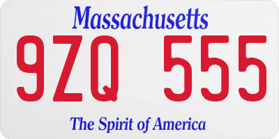 MA license plate 9ZQ555