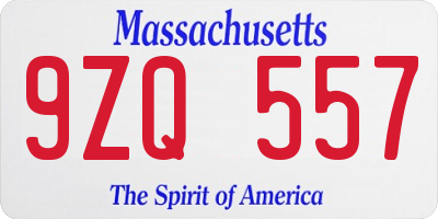 MA license plate 9ZQ557