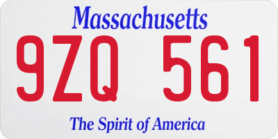 MA license plate 9ZQ561