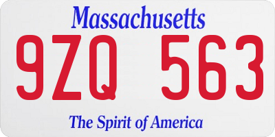 MA license plate 9ZQ563
