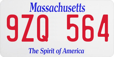 MA license plate 9ZQ564