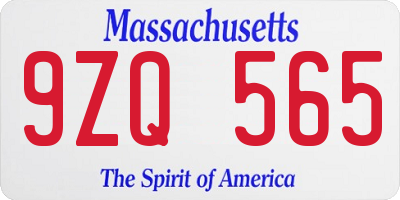 MA license plate 9ZQ565