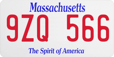 MA license plate 9ZQ566