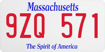MA license plate 9ZQ571