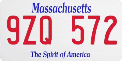 MA license plate 9ZQ572