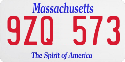 MA license plate 9ZQ573