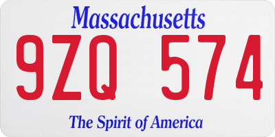 MA license plate 9ZQ574