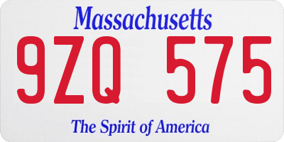 MA license plate 9ZQ575
