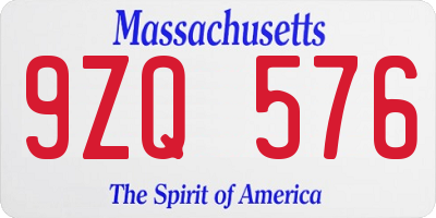 MA license plate 9ZQ576