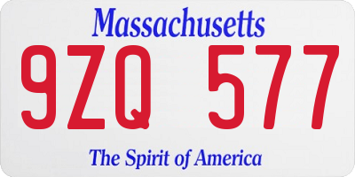 MA license plate 9ZQ577