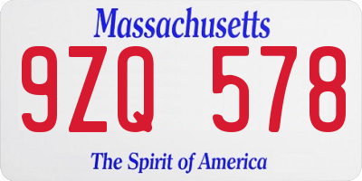 MA license plate 9ZQ578