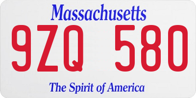 MA license plate 9ZQ580