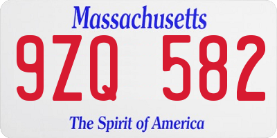 MA license plate 9ZQ582