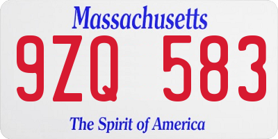 MA license plate 9ZQ583