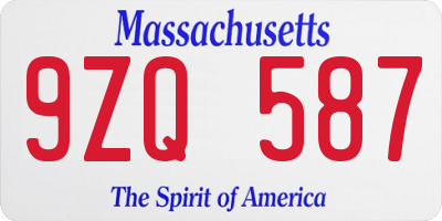 MA license plate 9ZQ587