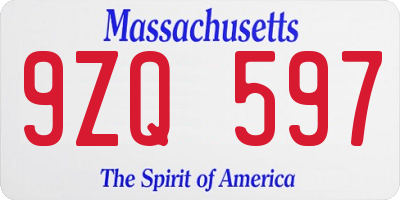 MA license plate 9ZQ597