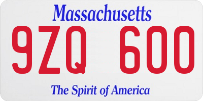 MA license plate 9ZQ600