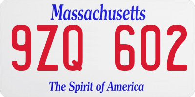 MA license plate 9ZQ602