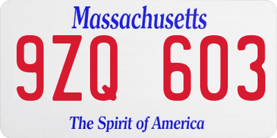 MA license plate 9ZQ603