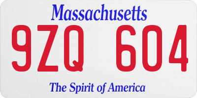 MA license plate 9ZQ604