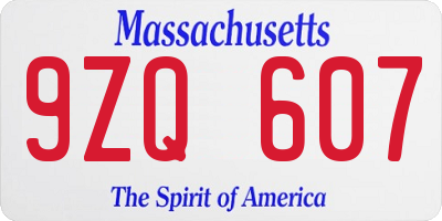 MA license plate 9ZQ607