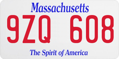 MA license plate 9ZQ608