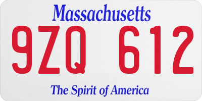 MA license plate 9ZQ612