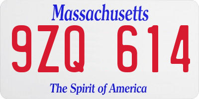 MA license plate 9ZQ614