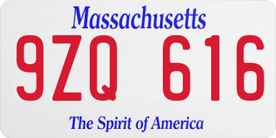 MA license plate 9ZQ616