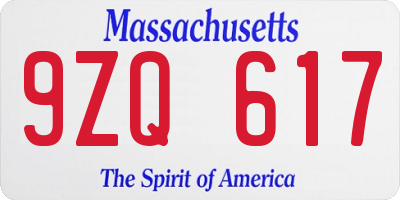 MA license plate 9ZQ617