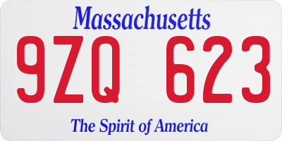 MA license plate 9ZQ623