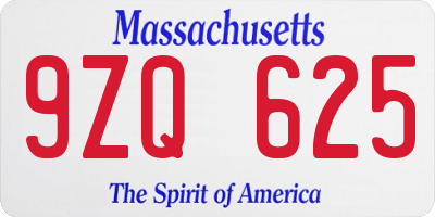 MA license plate 9ZQ625