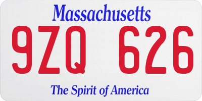 MA license plate 9ZQ626