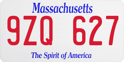 MA license plate 9ZQ627