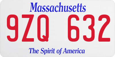 MA license plate 9ZQ632