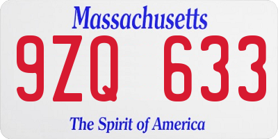 MA license plate 9ZQ633
