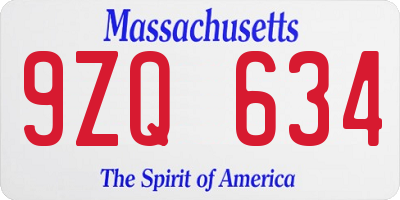 MA license plate 9ZQ634