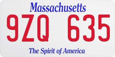 MA license plate 9ZQ635