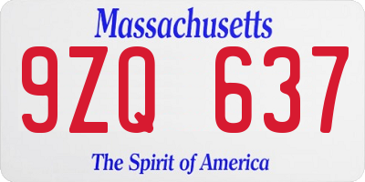 MA license plate 9ZQ637
