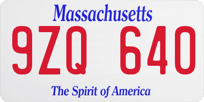 MA license plate 9ZQ640