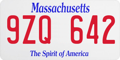 MA license plate 9ZQ642