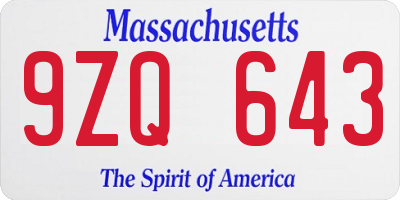 MA license plate 9ZQ643