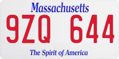 MA license plate 9ZQ644