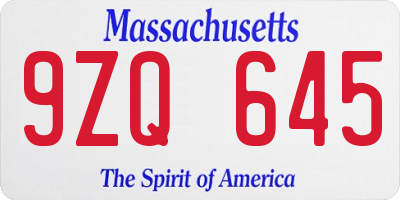 MA license plate 9ZQ645
