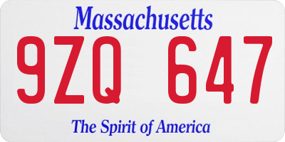 MA license plate 9ZQ647